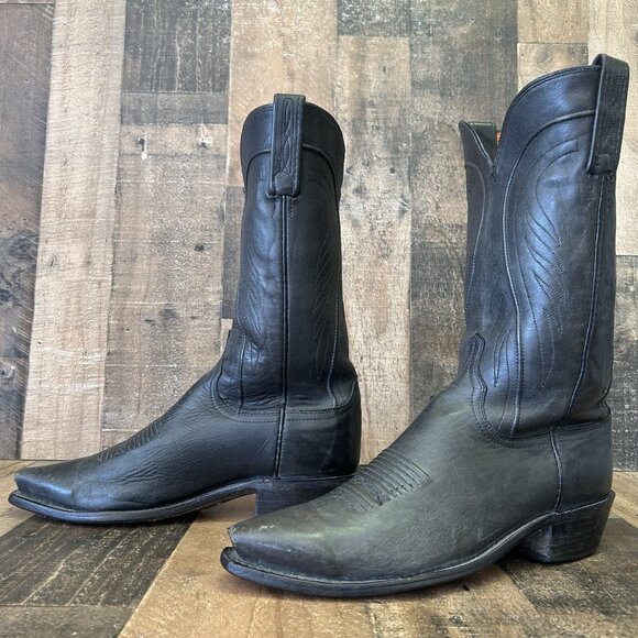 Lucchese N159754 Black Snip Toe 1883 Cowboy Boots Mens 8 EE - Picture 1 of 12